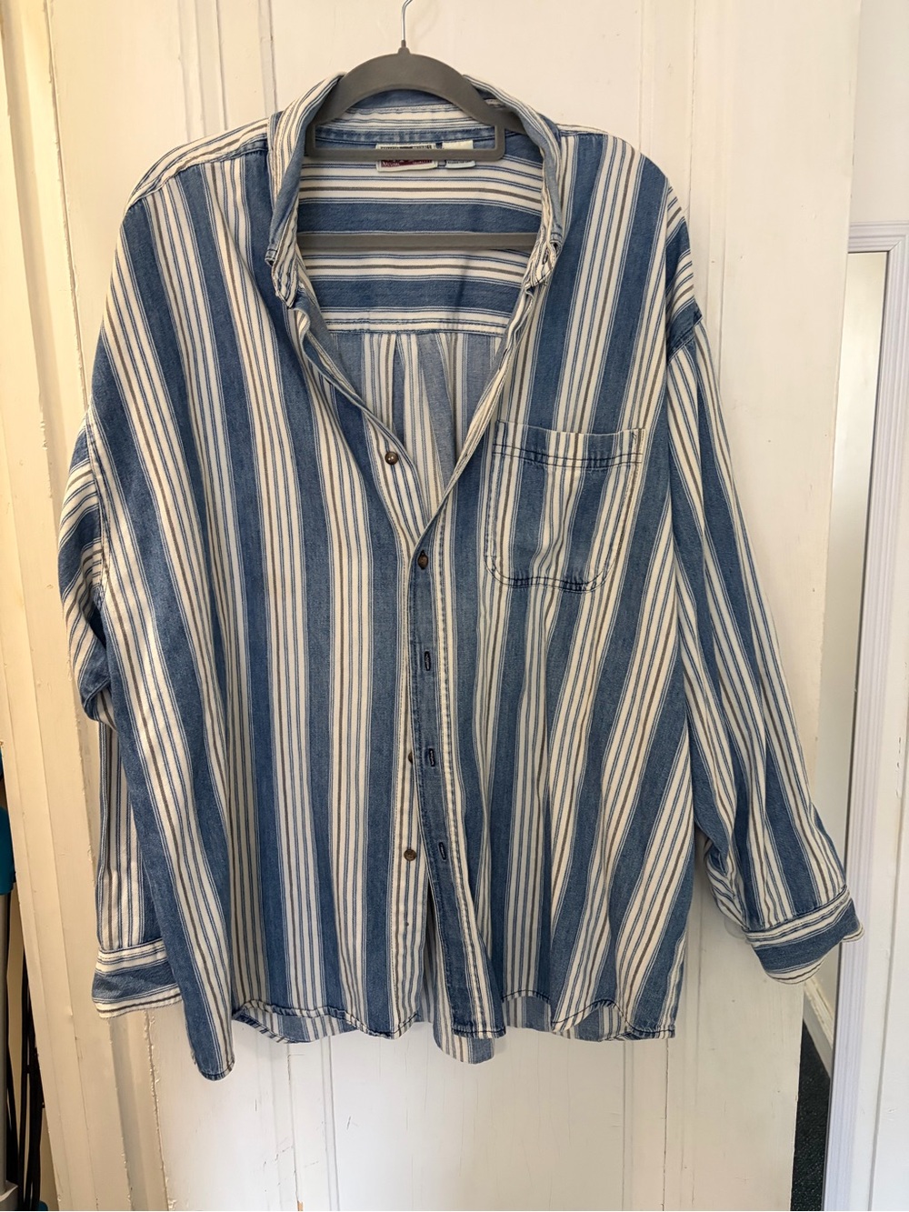 Striped Button-Down Cotton Shirt - Blue and White
